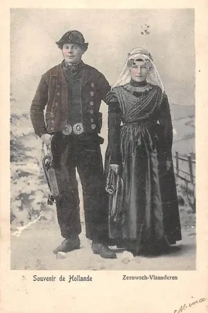 Zeeuws-Vlaanderen Echtpaar in klederdracht 1902 Vintage Zeeland HC59869 Ekspresowa dostawa