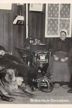 Brabantsch Dorpsleven Boeren gezin met hond bij de kachel Oost - West - Thuis Best Klederdracht Vintage Noord-Brabant HC57949 Rabat