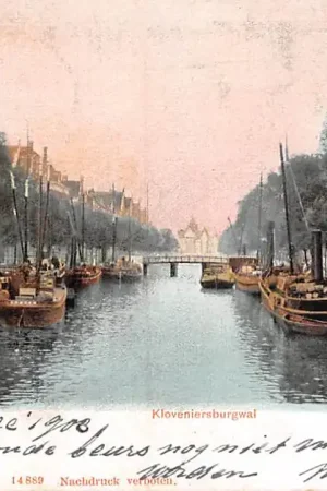 Amsterdam Kloveniersburgwal met binnenvaart schepen 1902 HC57848 Szybka dostawa