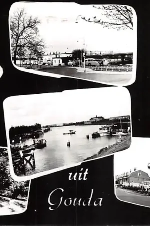 Gouda Groeten uit met voormalige station en bus station Gouwekanaal Restaurant hoek' Wethouder Venteweg Park Gouwe en Markt HC57241 Szybka dostawa