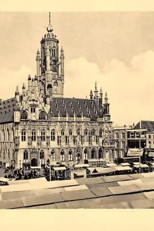 Middelburg Stadhuis met Markt Marktdag met kramen HC56990 Kup teraz