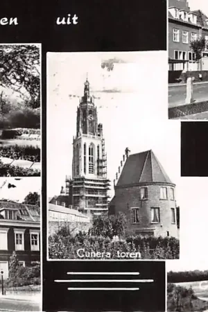 Wyprzedaż Rhenen Groeten uit 1966 Ere Begraafplaats Cunera toren Gemeentehuis Frederik v.d. Palshof Gezicht op de Koerheuvel HC56868