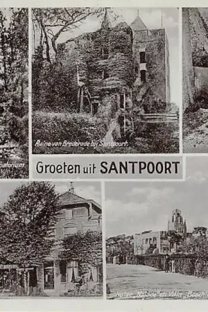 Santpoort Groeten uit 1933 Driehuis Westerveld Crematorium Ruïne Brederode Burg. Rijkenspark N.H. Kerk Huize Najade en Villa Boschlust Bloemendaal HC56468 Zamów teraz