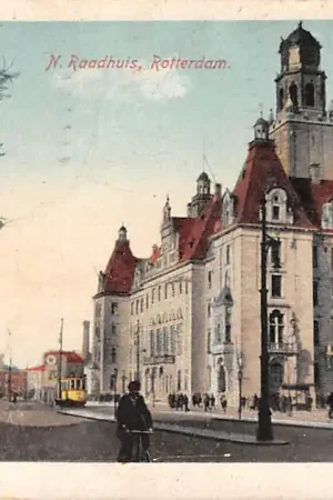 Rotterdam Nieuwe Raadhuis Coolsingel 1924 RET Tram HC56389 Autentyczny