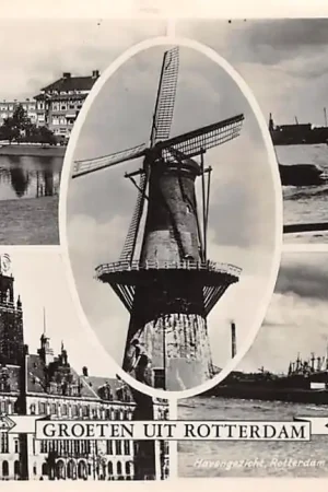 Rotterdam Groeten uit met Statensingel Stadhuis Molen Heijplaat en Havengebied HC56371 Autentyczny