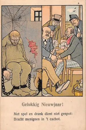 Autentyczny Fantasie Met spel en drank dient niet gespot Bracht menigeen in 't Cachot 1918 Tegen drankmisbruik Cartoon HC55936