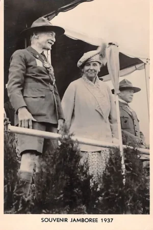 Scouting Vogelenzang Opening Jamboree 1937door Lord Baden-Powel Koningin Wilhelmina en Jan Jacques Rambonnet Padvinderij KoningshuisReclame Van Houten Cacao en Chocolade Weesp HC55822 Kup teraz
