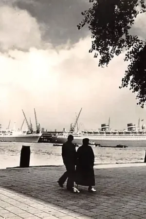 Rotterdam Drie op een s.s. Statendam Nieuw Amsterdam en Rijndam van de Holland Amerika Lijn 1957 Holland-America Line Schepen Scheepvaart HC55773 Wysoka jakość