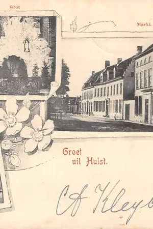 Hulst Groet uit 1900 Kerk Grot en Markt Zeeuws-Vlaanderen HC55606 Oryginalny