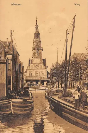 Alkmaar Waag 1912 Binnenvaart schepen HC55564 Oryginalny