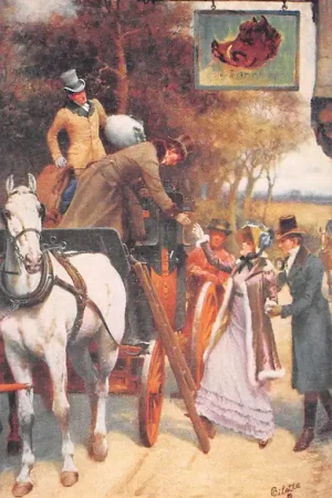 Ekspresowa dostawa Fantasie Coaching The Box Seat In de postkoets stappen Paard Illustrator Gilbert Wright Vintage HC54992