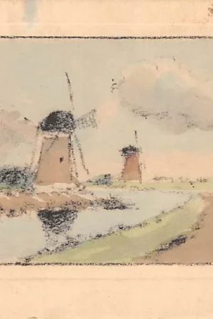 Tylko dziś Onbekend Molens in Hollands landschap Illustrator W.H. Jintes Vintage HC54987