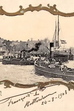 Kup teraz Rotterdam Maasgezicht met sleepboten Binnenvaart schepen Scheepvaart 1903 Relief kaart HC54711