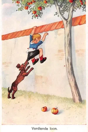 Fantasie Kind Dief door de hond gevangen 1925 Vintage Humor HC54625 Oryginalny