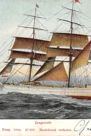 IJmuiden Zee gezicht met Driemaster 1904 Scheepvaart Schepen HC54529 Tani