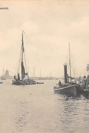 Wysoka jakość Dordrecht Riviergezicht met zeilschepen en sleepboot Molen Scheepvaart HC54463