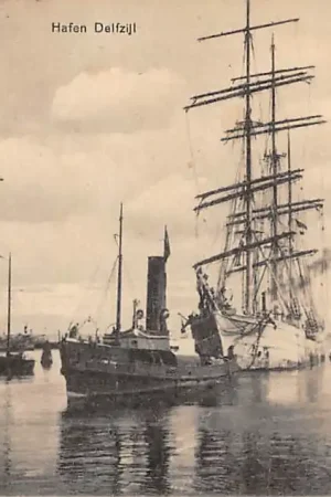 Autentyczny Delfzijl Haven met Chili Schepen met salpeter kunstmest Sleepboot Scheepvaart 1912 HC54458