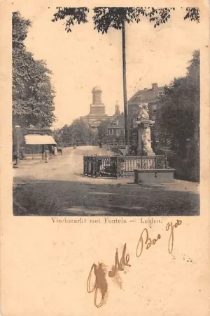 Wyprzedaż Leiden Vischmarkt met Fontein 1902 Monument HC54066
