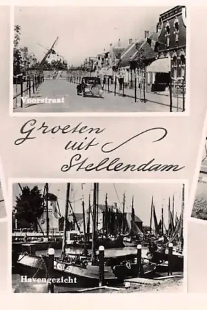Stellendam Groeten uit met Molen Voorstraat Havengezicht en Havenhoofd met Kustlicht Goeree Overflakkee HC53802 Premium