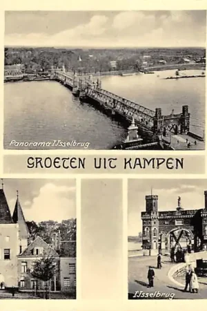 Kampen Oude Stadhuis IJsselbrug Cellebroederspoort Koornmarkt mat Poort IJsselbru en bus HC53451 Szybka dostawa