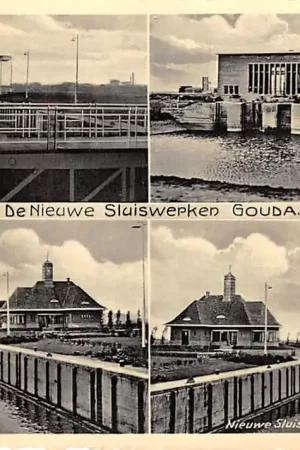 Gouda De nieuwe sluiswerken Dieselgemaal Drie keer de kolk van de sluis Ninnenvaart schepen Julianasluis HC53432 Popularny