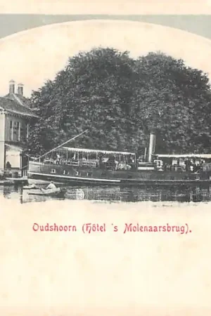 Alphen aan den Rijn Oudshoorn Hotel 's Molenaarsbrug met stoomschip 1900 Binnenvaart schepen Scheepvaart HC53463 Zwrot pieniędzy