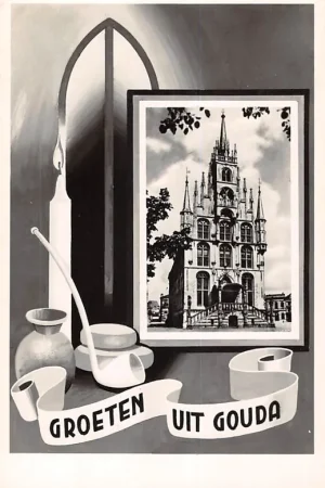 Ekspresowa dostawa Gouda Groeten uit 1954 Stadhuis Kaars Kaas Pijp en Aardewerk HC53409