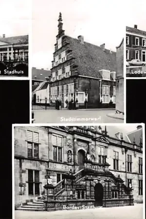 Leiden Korenbeurs met Stadhuis Stadstimmerwerf Lodewijkskerk a.d. Steenschuur Molen De Valk 1966 HC53153 Nowość