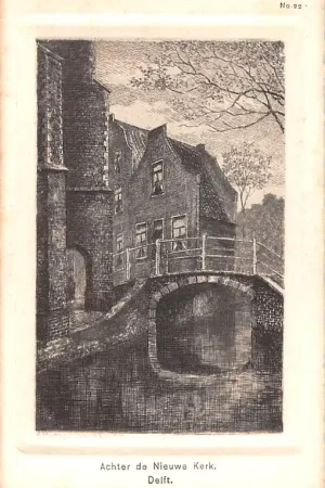 Delft Achter de Nieuwe Kerk Etsje 1909 HC52871 Niska cena