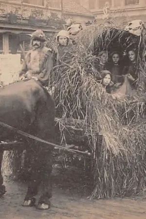 Delft Historisch-Allegorische Optocht 9 September 1913 Gezin in rieten hut op paard en wagen HC52834 Tylko dziś