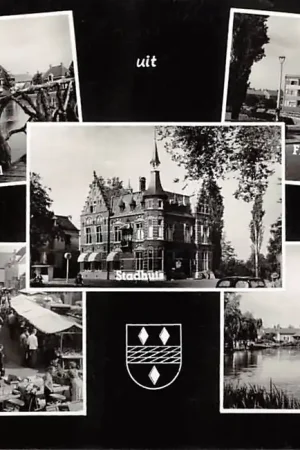 Woerden Groeten uit 1959 Markt Flatgebouw H.G. v. Kempensingel Stadhuis Oostsingel HC52709 Zwrot pieniędzy