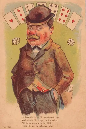 Fantasie Kaartspeler wenst zijn vrind een gelukkig nieuwjaar en veel geluk bij het spel Vintage 1900 Kaarten Sport HC52574 Tylko dziś