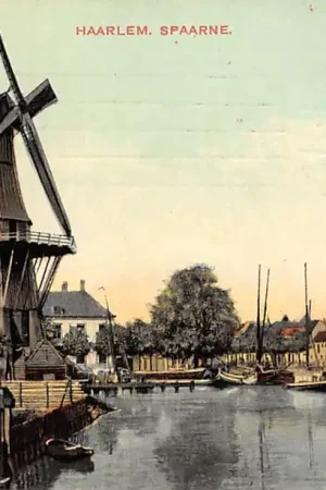 Haarlem Spaarne molen en binnenvaart schepen 1907 HC52000 Ekspresowa dostawa