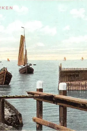 Eiland Marken Vissers schepen bij de haveningang HC51697 Nowość