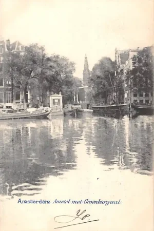 Amsterdam Amstel met Groenburgwal 1900 Binnenvaart schepen HC51727 Najlepsza cena
