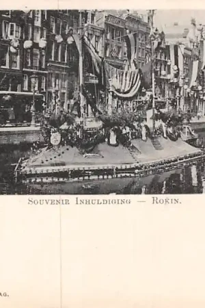 Amsterdam 1898 Souvenir Inhuldiging Koningin Wilhelmina Rokin Koningshuis HC51649 Autentyczny