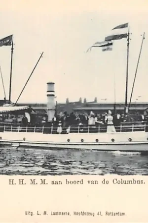 Rotterdam 1899 Aankomst H.H. H.M. Emma en Wilhelmina aan boord van de Columbus Scheepvaart Schepen Koningshuis HC51543 Nowość
