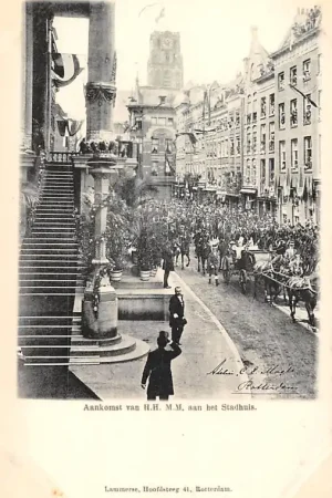 Rotterdam 1899 Aankomst van H.H. H.M. Emma en Wilhelmina aan het Stadhuis Koningshuis HC51536 Bezpieczna płatność