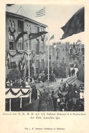 Rotterdam 1899 Bezoek van H.H. H.M. Emma en Wilhelmina aan boord van het Dubbel Schroef S.S. Statendam der. Holland Amerika Lijn Koningshuis Schepen Scheepvaart HC51533 Wysoka jakość