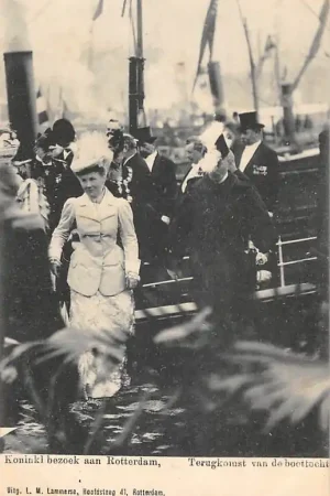 Rotterdam Koninklijk bezoek aan Rotterdam 16 September 1901 Terugkomst van de boottocht Koningin Wilhelmina en Prins Hendrik Koningshuis HC51510 Zamów teraz