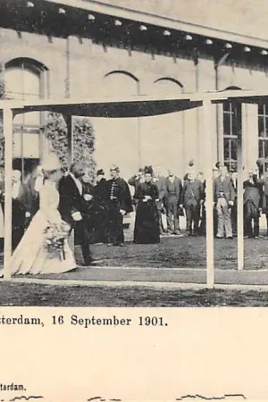 Rotterdam Koninklijk bezoek aan Rotterdam 16 September 1901 Aan de Gasfabriek Koningin Wilhelmina en Prins Hendrik Koningshuis HC51508 Autentyczny