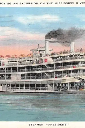 Ekspresowa dostawa USA Galveston Steamer President Enjoying an Excursion on the Mississippi River Scheepvaart Schepen 1938 Noord-Amerika America HC51390