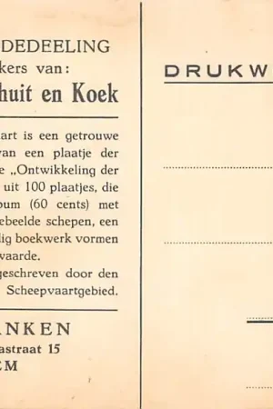 Haarlem Reclame Franken Beschuit en Koek Lange Margarethastraat 15 Reclamekaart Uit de serie Ontwikkeling der Scheepvaart HC51286 Promocja