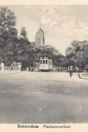 Rotterdam Mathenesserlaan met RET Tram en kerk 1931 HC51229 Szybka dostawa