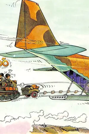 Militair Humor Soldaten met tank uit vliegtuig gedropt Illustrator Jean-Pol Cartoon HC51028 Zwrot pieniędzy