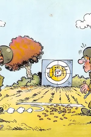 Najlepsza cena Militair Humor Soldaat schiet zijn naam in de schietschijf Illustrator Jean-Pol Cartoon HC51026