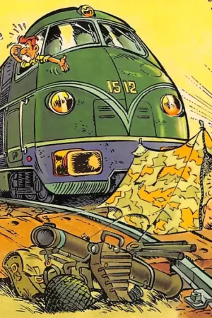 Premium Militair Humor Soldaat graaft schuttersputje tussen de spoorrails Illustrator Jean-Pol Maezelle Cartoon HC51025