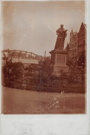 Rotterdam Fotokaart Nieuwe Markt met standbeeld Erasmus en Spoorbrug 1911 HC50612 Niska cena