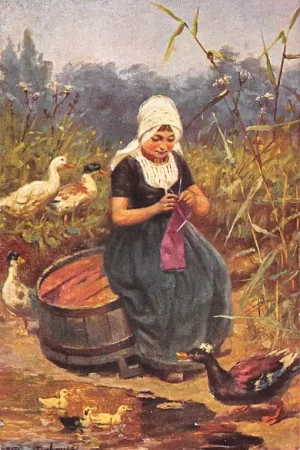 Fantasie Breiend meisjebij de eenden Vintage Illustrator J. Gerstenhauer HC50343 Rabat