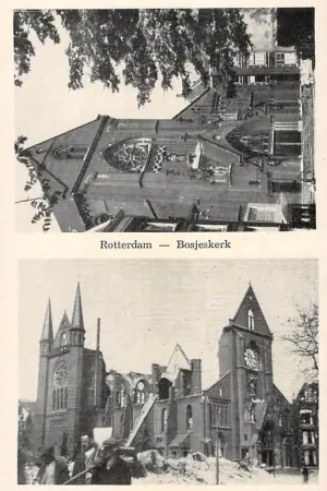 Rotterdam Boschjeskerk na en voor bombardement mei 1940 WO2 HC50267 Popularny